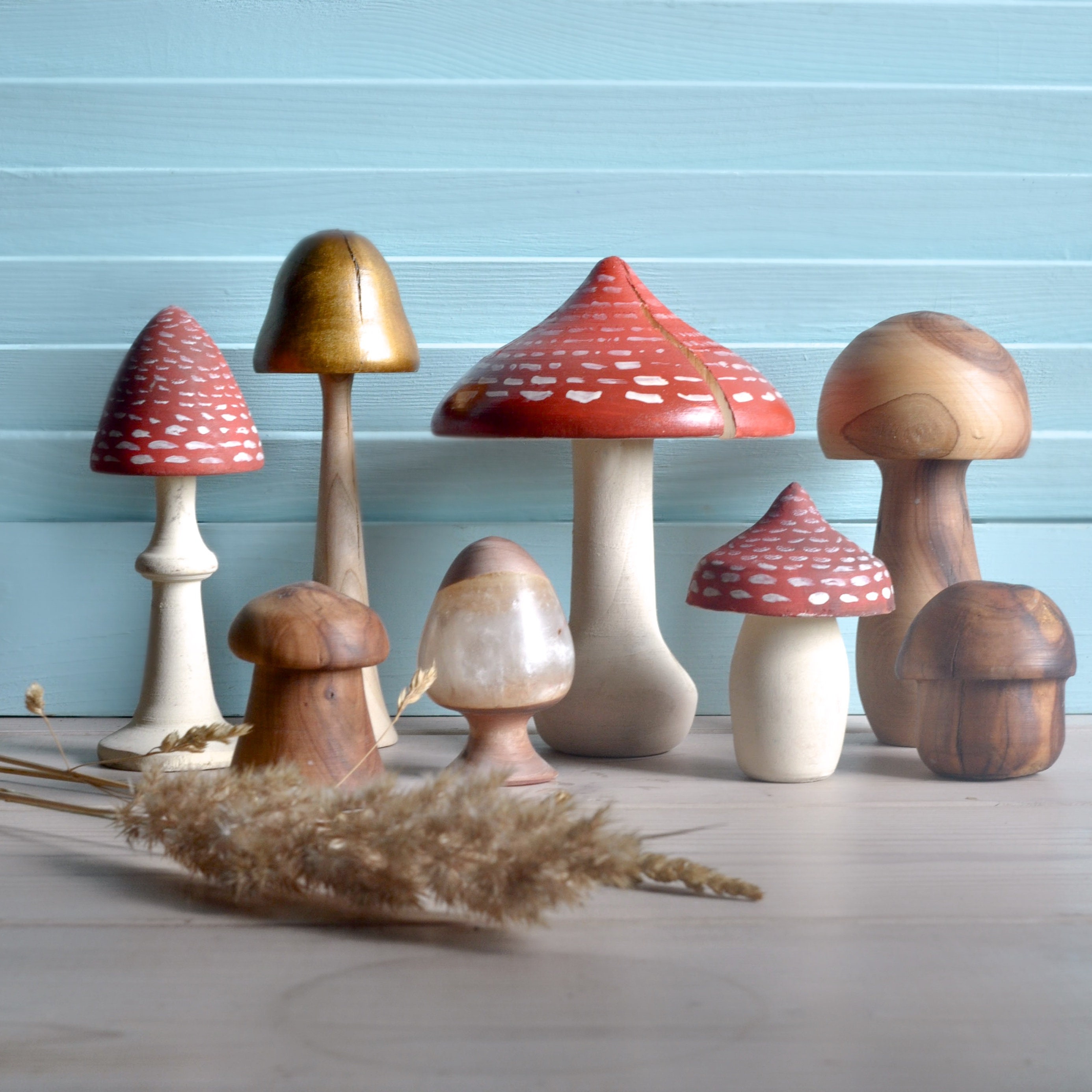 Carved Wooden Mushroom, Hand Painted Mushroom, Woodland Forest Decor, Home Decor, Waldorf Toy, Little Mushrooms