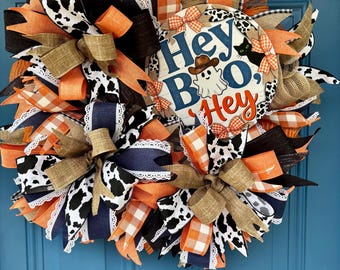 Halloween Ghost Wreath, Cowboy Ghost Wreath, Halloween Wreath, Fall Wreath, Ghost Wreath, "Hey Boo" Wreath, Western Halloween Wreath