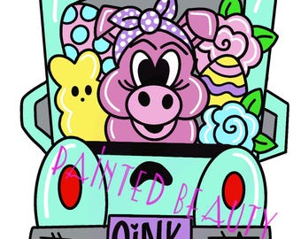 Easter Pig Truck Digital template