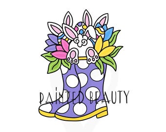 Spring Bunny Egg Rainboots Digital template