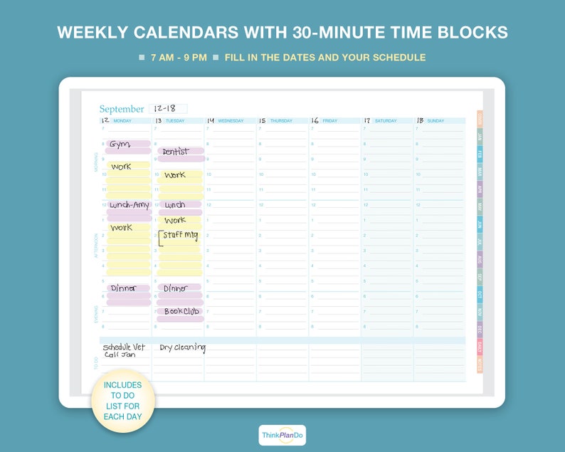 Weekly Time Block Planner Digital/printable Plus Monthly Calendars ...