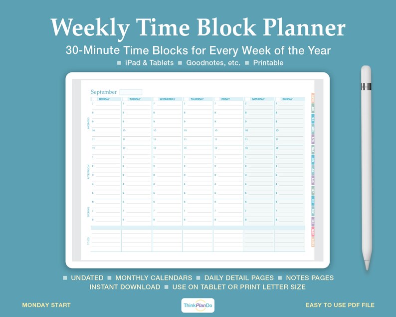 Weekly Time Block Planner Digital/printable Plus Monthly Calendars ...