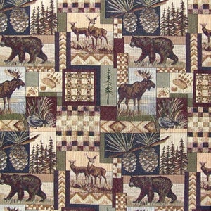 Peters Cabin Stone Moose Upholstery Fabric Mountain Lodge Rustic Tapestry