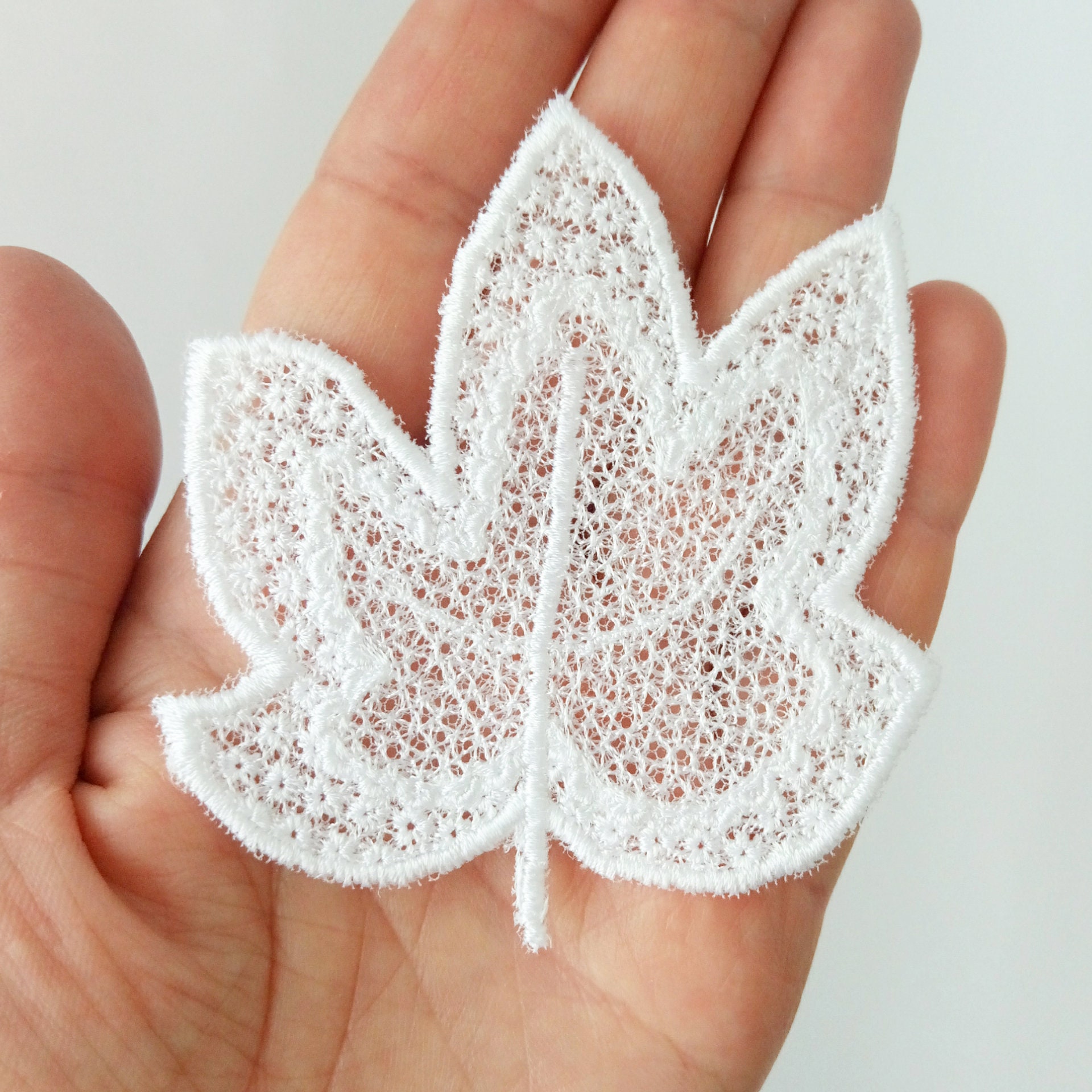 8pc. White lace applique of large leaves Applique for Etsy