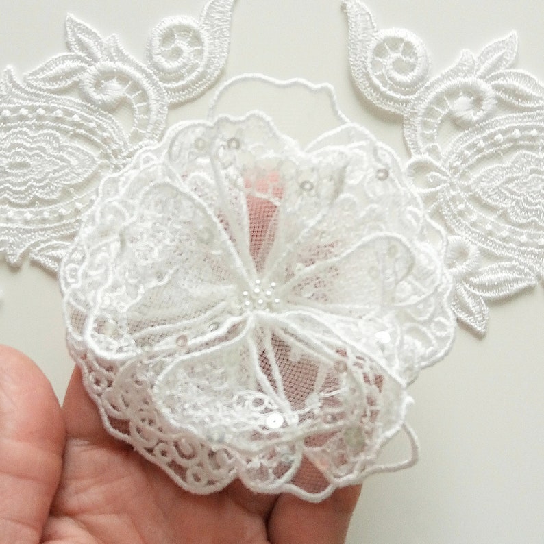 Decor 3D flower 3D wite lace bridal. Applique 3D lace Lace white wedding 3D Flower lace applique