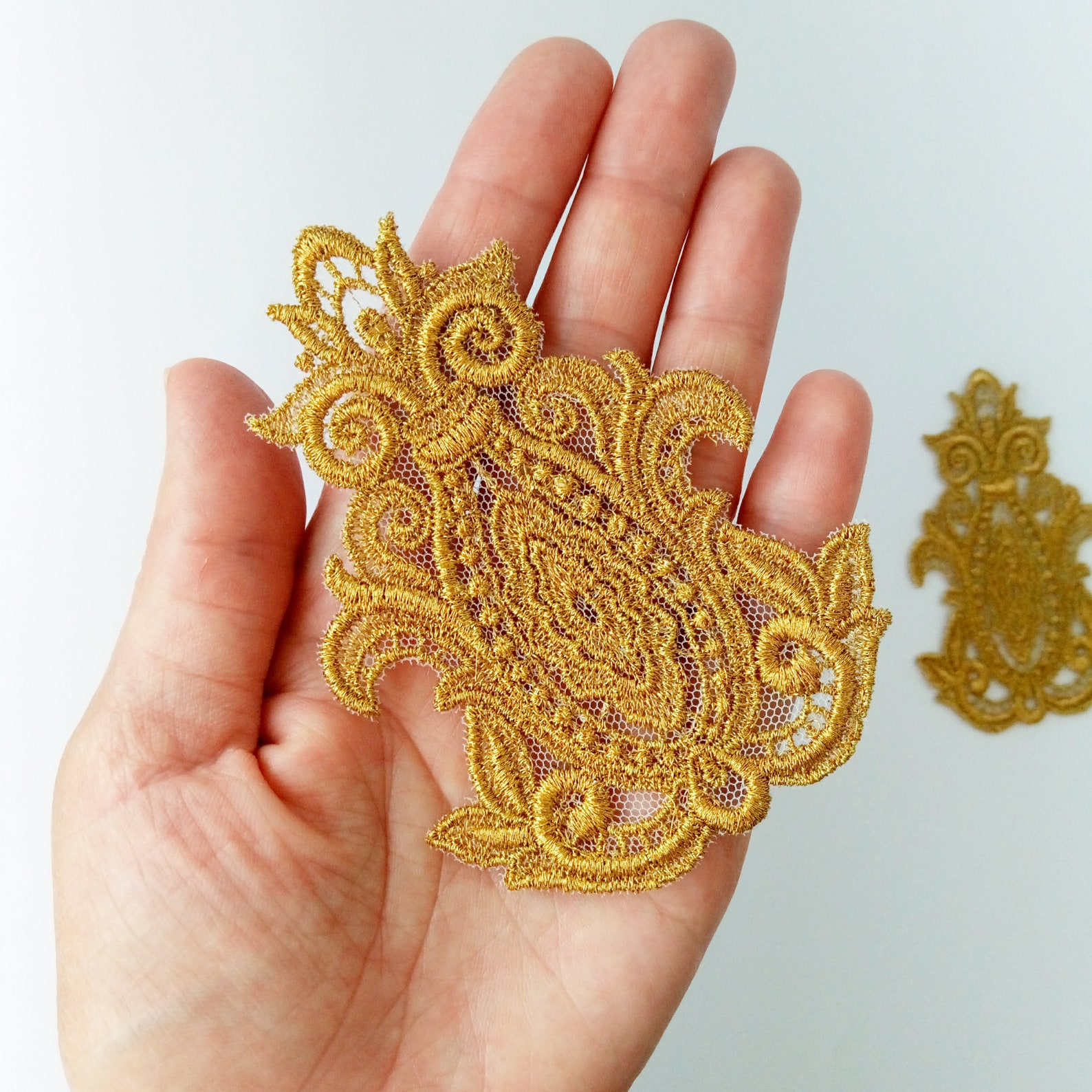 2 pc. Gold lace applique Lace for bridal Flower applique Etsy