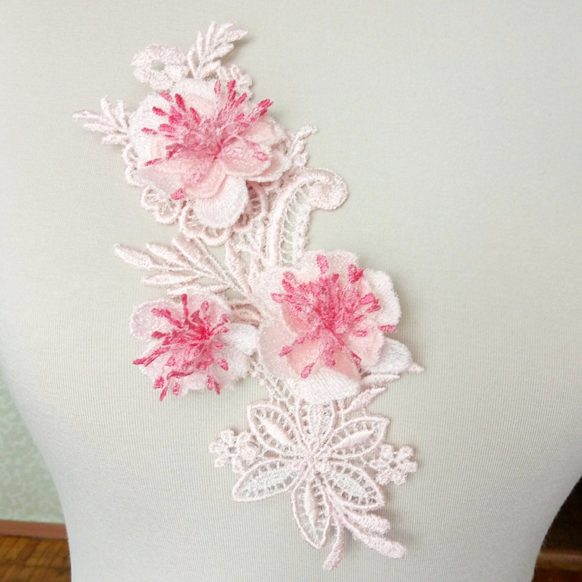 2ps.rose Lace Applique Pink 3D Applique Lace Flower 3D Etsy
