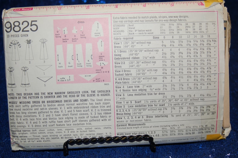 1971 Simplicity Pattern 9825 for Peasant Dress Style Wedding and Bridesmaids/' Gowns Size 12 Uncut