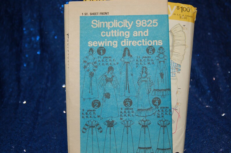 1971 Simplicity Pattern 9825 for Peasant Dress Style Wedding and Bridesmaids/' Gowns Size 12 Uncut