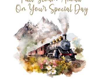 Old English Co. Stea Train Birthday Card For Hi - Watercolour Railway