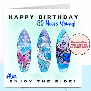 Carte d’anniversaire de surf, carte de surfeur, carte papa, carte mari, carte fils, carte petit ami, 21e/30e/40e/50e anniversaire, carte petite amie