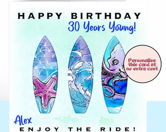 Surfing Birthday Card, Surfer Card, Dad Card, Husband Card, Son Card, Boyfriend Card, 21st / 30th / 40th / 50th Birthday, Girlfriend Card