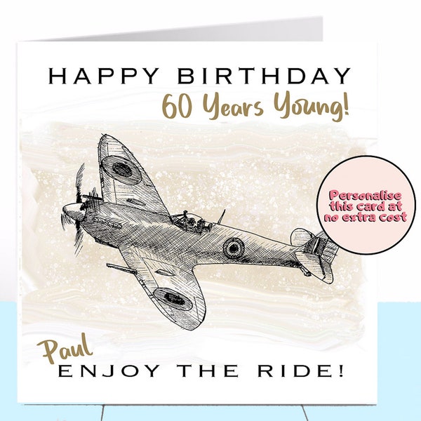 Spitfire Birthday Card - 50th / 60th / 70th Birthday, WW2, Plane, Fighter Aircraft, Grandad Card, Dad Card, Husband Card, Son Card, Uncle