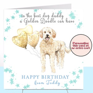 Golden Doodle Dog Daddy Verjaardagskaart, Golden Doodle, Hond Verjaardagskaart, Gepersonaliseerde Verjaardagskaart, Hond Papa, Hondenliefhebber, Kaart van de hond