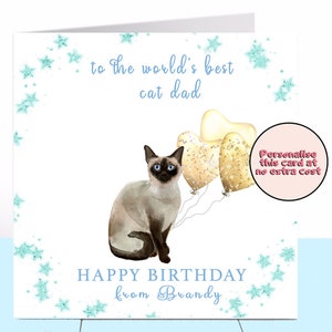 Carte d’anniversaire de papa chat siamois, siamois, amoureux des chats, papa chat, papa chat, carte papa chat, carte grand-père, carte grand-père, chat noir