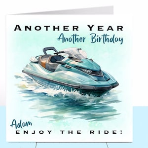 Carte d'anniversaire jet ski, jet skieur, surf, carte d'anniversaire papa, carte d'anniversaire fils, carte frère, carte plage, carte fille, mer