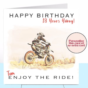 Motocross Enduro Dirt Bike Birthday Card, Husband, Boyfriend, Dad, Grandad, Motorbike card, 18th / 21st / 30th / 40th / 50th Birthday Card