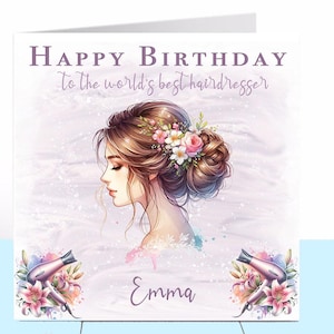 Carte d'anniversaire pour coiffeur, coiffeur, coiffure, coiffeur, beauté, femme, fille, maman, petite amie, carte pour elle, anniversaire de femme