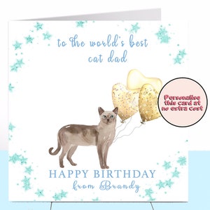 Carte d’anniversaire papa chat tonkinois, tonkinois, amoureux des chats, papa chat, papa chat, carte papa chat, carte grand-père, carte grand-père, chat noir
