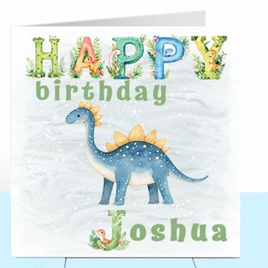 Carte d'anniversaire dinosaure, stégosaure, carte d'anniversaire pour enfant ; Anniversaire de l'enfant ;  Carte personnalisée Fils Garçon Papa Grand-père Fille TRex T-Rex