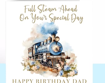 Steam Train Birthday Card, ideal for Grandad, Dad, Husband, Uncle, Son, Brother, Grandfather, Friend, Train lover etc - Can be personalised