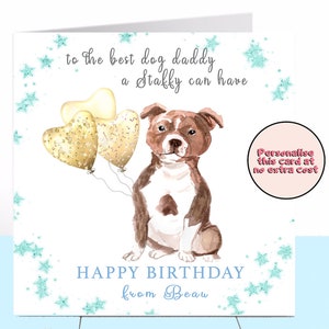 Staffordshire Bull Terrier Dog Daddy Birthday Card, Staffy, Carte d’anniversaire pour chien, Carte d’anniversaire personnalisée, Papa chien, Amoureux des chiens, Carte grand-père