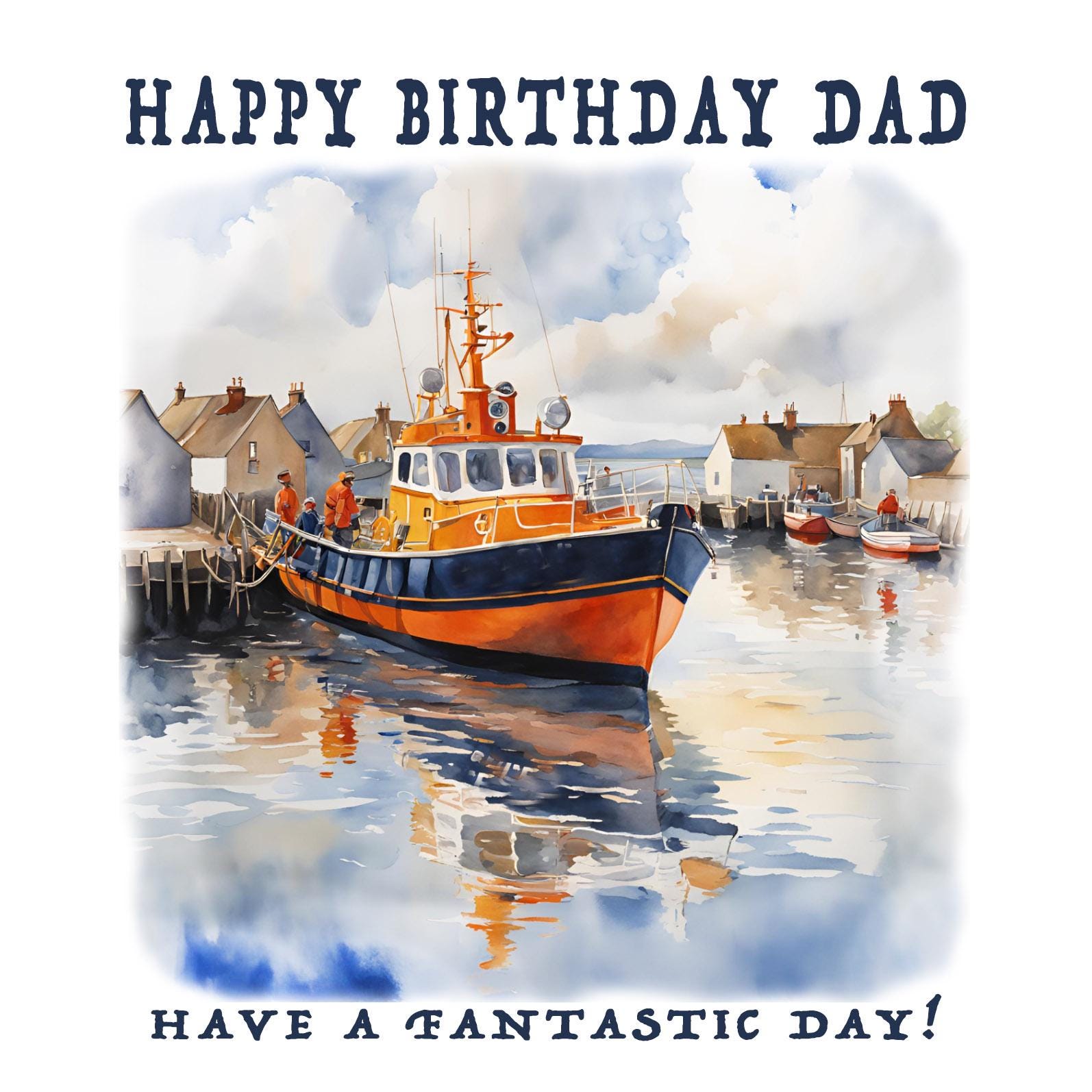 Traditional Male Birthday Card For Him - Watercolour Coastal Sailing Boat Design - Blue Coast Landscape Birthday Card For Men - Birthday Card For Dad, Uncle, Grandad, Brother | Blank Inside Envelope