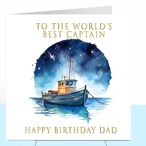 Carte d'anniversaire de pêcheur, bateau, bateau, pêcheur, skipper, capitaine, papa, mari, fils, petit ami, grand-père, oncle, carte pour lui, anniversaire de sexe masculin