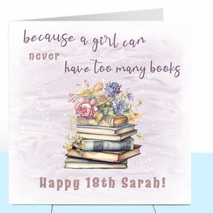 Boekenliefhebber verjaardagskaart, boekenwurm, boekenworm, vrouw, moeder, moeder, vriendin, zus, dochter, kan gepersonaliseerd worden, 18e, 21e, 30e, 40e enz.