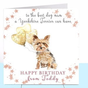 Carte d'anniversaire de maman chien Yorkshire Terrier, Yorkie, carte d'anniversaire de chien, carte d'anniversaire personnalisée, maman chien amoureux des chiens maman chien maman chien