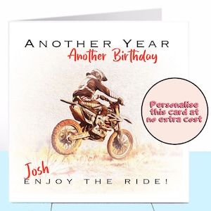 Motocross Enduro Dirt Bike Birthday Card ideal for Husband, Boyfriend, Dad, Grandad, Uncle, Friend, Motorbike lover - Can be personalised