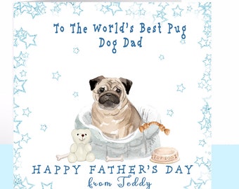Pug Father's Day Card, Pug, Dog Father's Day Card, Dog Dad, Dog Lover, Dog Daddy Dog Grandfather, Dog Grandad, Dog Brother Uncle