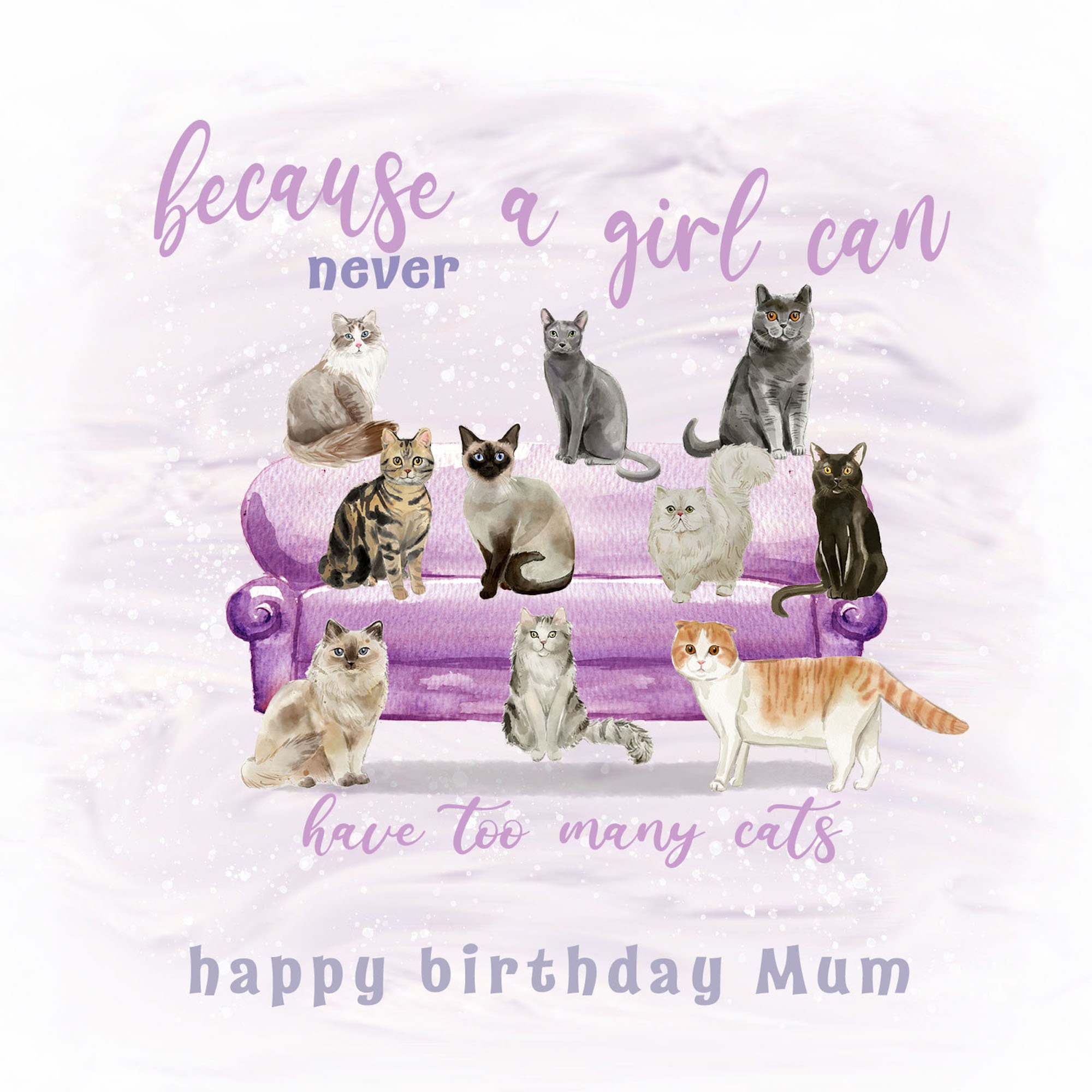 Cat Birthday Card Cat Lover Wife Mum Mom Girlfriend | Etsy
