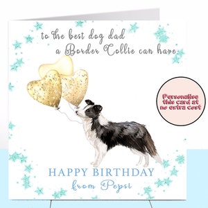 Carte d’anniversaire Collie Dog Daddy, Border Collie, Carte d’anniversaire pour chien, Carte d’anniversaire personnalisée, Papa chien, Carte d’amant de chien du chien, Bébé en fourrure