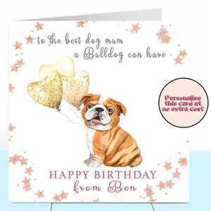 Carte d’anniversaire de maman de chien de bouledogue, bouledogue anglais, carte d’anniversaire de chien, bouledogue britannique, maman de chien, amoureux de chien, maman de chien, maman de maman de chien, bébé de fourrure