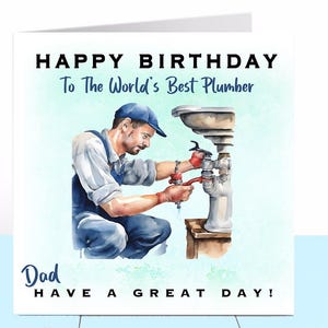 Carte d'anniversaire plombier, carte de plomberie, carte de papa, carte de mari, carte de fils, carte de petit ami, ingénieur, commerçant, tuyau