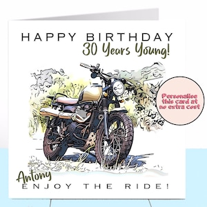 Carte d’anniversaire de moto Scrambler, 30e / 40e / 50e / 60e / 70e anniversaire, carte de moto, inspirée de Triumph Scrambler, Dirt Bike