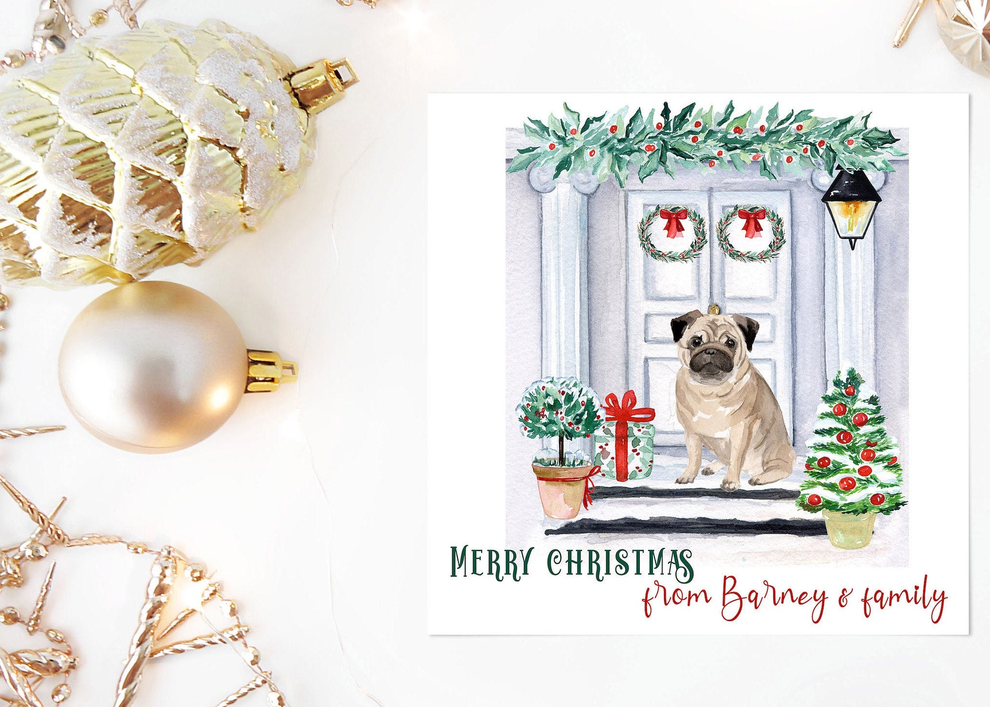 Pug Christmas Card Pug Dog Christmas Card Personalised | Etsy