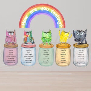 The Colour Monster Book Feelings Display with words on Jars