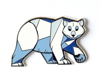 Angular Polar Bear Silver Metal Hard Enamel Pin With or Without Screenprinted Snowflake