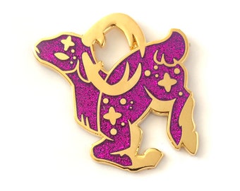 Cosmic Critter Enamel Pin - Purple Glitter Deer Hard Enamel Pin with Gold Plating for Pin Collectors