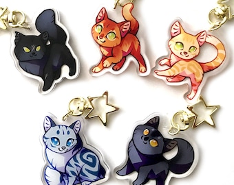 Warrior Cats Keyring Charm - Clear Double Sided Acrylic Keyring Charms with double acrylic layer and Golden Star Keyring