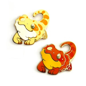 Ensemble d'épingles dragon barbu - Ensemble d'épingles en émail dur plaqué or de dragons barbus jaunes et orange