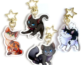 Warrior Cats Keychain Charm - Clear Double Sided Acrylic Keychain Charms with Golden Star Keyring ( Scourge Tawnypelt Cinderpelt Barley )