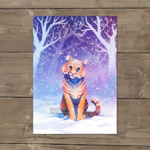 Tiger in Snow - Tiger Winter Drawing Art Print on Premium Matte Paper for Christmas