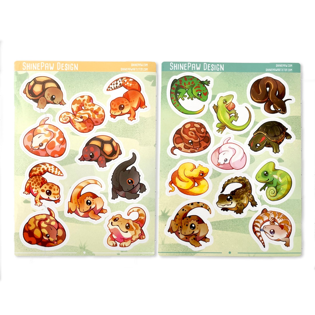 Reptiles Sticker Sheet Set Glossy Vinyl Stickers With Reptiles Bearded