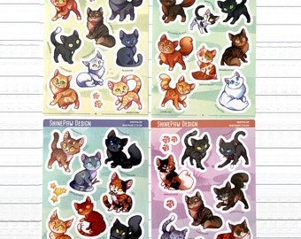 Warrior Cats Sticker Sheet set - Glossy Vinyl stickers with cats ( Fireheart Bluestar Jayfeather Spottedleaf Ravenpaw Mapleshade Yellowfang