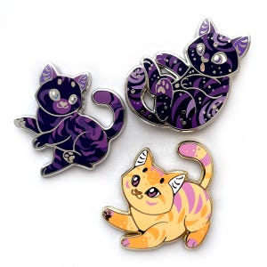 Celestial Cats Enamel Pin Set - a cute collection of galaxy themed cats Hard Enamel Pins with Gold or Silver Plating for Pin Collectors