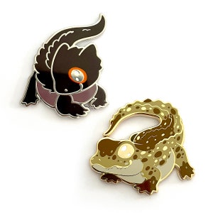 Crocodile and Crocodile Skink Pin Set - Gold and Silver plated Hard enamel pin set of a Crocodile and a Crocodile Skink