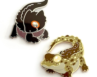 Crocodile and Crocodile Skink Pin Set - Gold and Silver plated Hard enamel pin set of a Crocodile and a Crocodile Skink